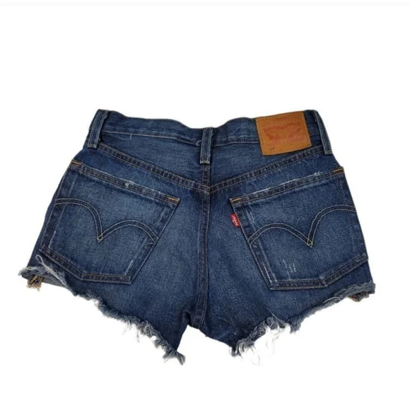Levi's 501 Button Fly 100% Cotton Distressed Raw Hem Denim Shorts Size 24 - Picture 3 of 5